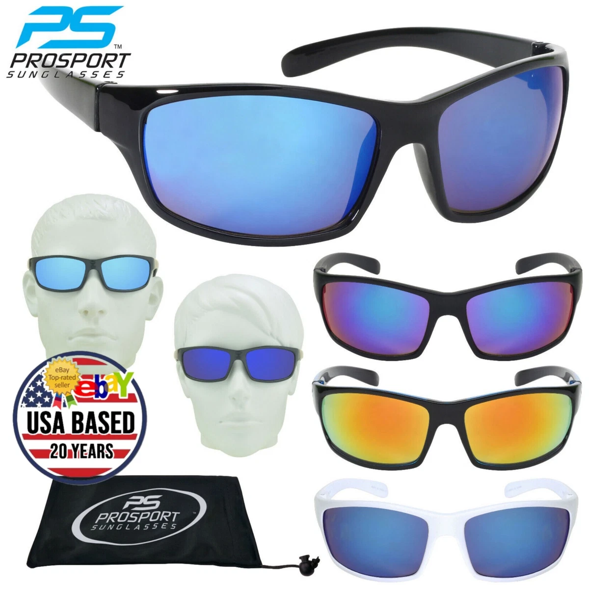 Men Sport Motorcycle Sunglasses Blue Mirrored Lens Golf Cycling Fishing  Glasses