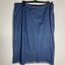 Route 66 Women's Long Blue Denim Frayed Edge Skirt Size 24W