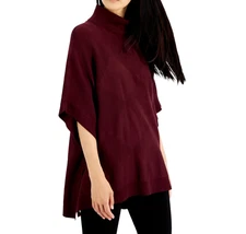 Alfani Poncho Sweater Womens Size Large Burgundy Turtleneck Diamond Knit New