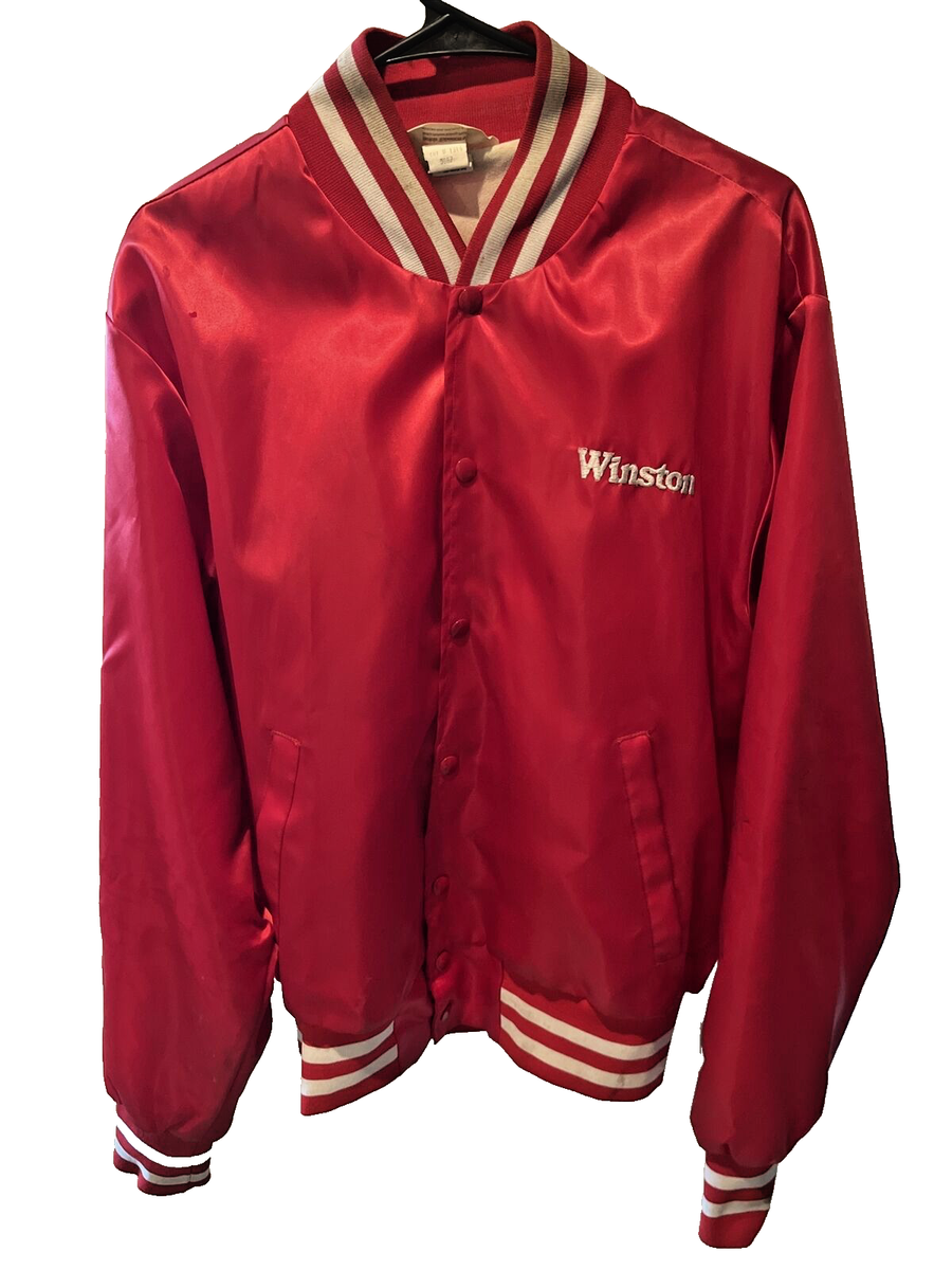 winston cigarette jacket VINTAGE RJ Reynolds Jacket Size Large Red Satin Windbreaker 80s Tobacco  WINSTON