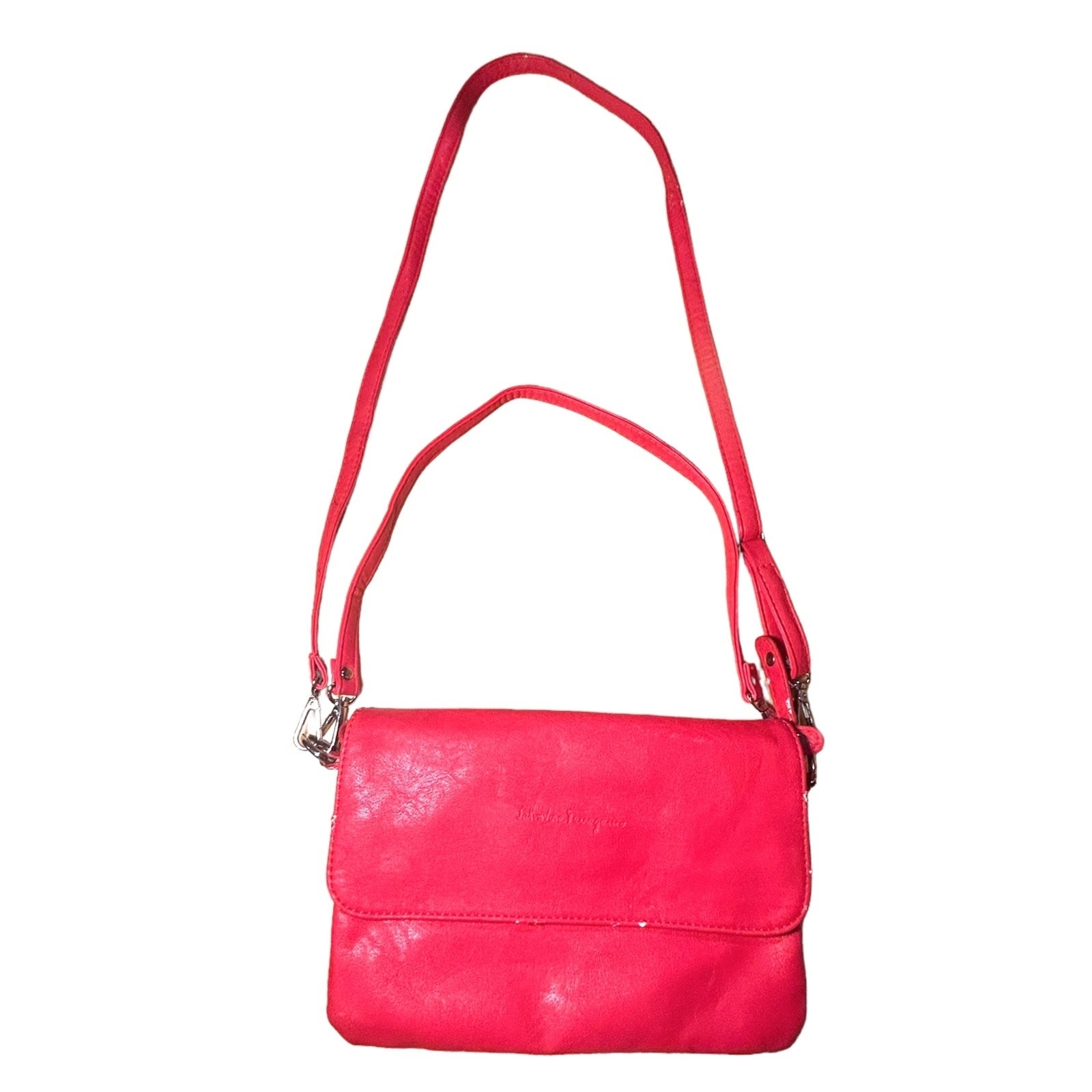 Salvatore Ferragamo Coral Red Pebbled Leather Flap Crossbody Purse Shoulder  Bag | eBay