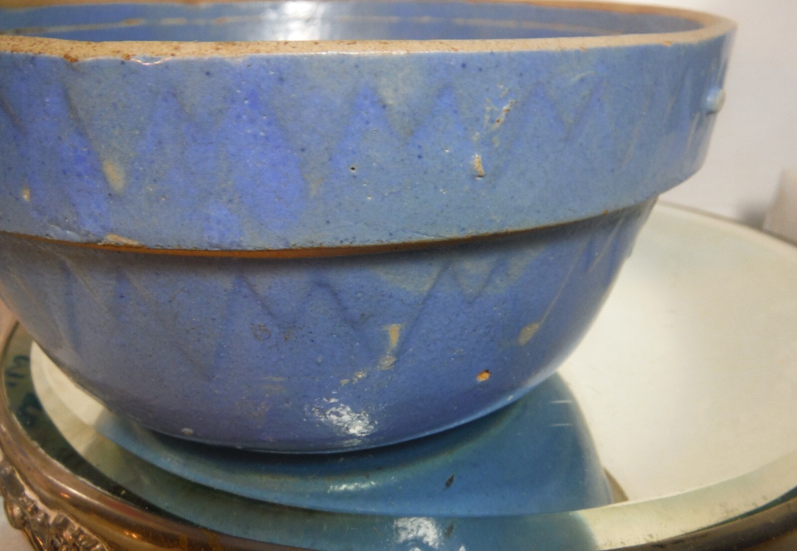 ANTIQUE RUCKELS POTTERY WHITE HALL ILLINOIS STONEWARE BLUE SAWTOOTH BOWL eBay