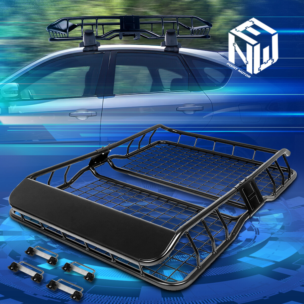49" L X 36" W Black Mild Steel Roof Rack Cargo Box Luggage Carrier w/o