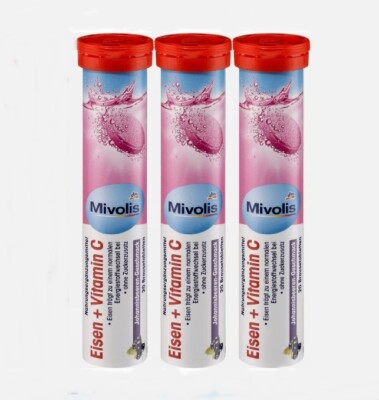 Mivolis Eisen + Vitamin C Effervescent Tablets Immunity Dietary Supplement 20Tab