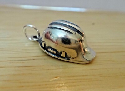 Sterling Silber 3D 19x10x8mm Konstruktion harte Arbeit Hut Helm Charm