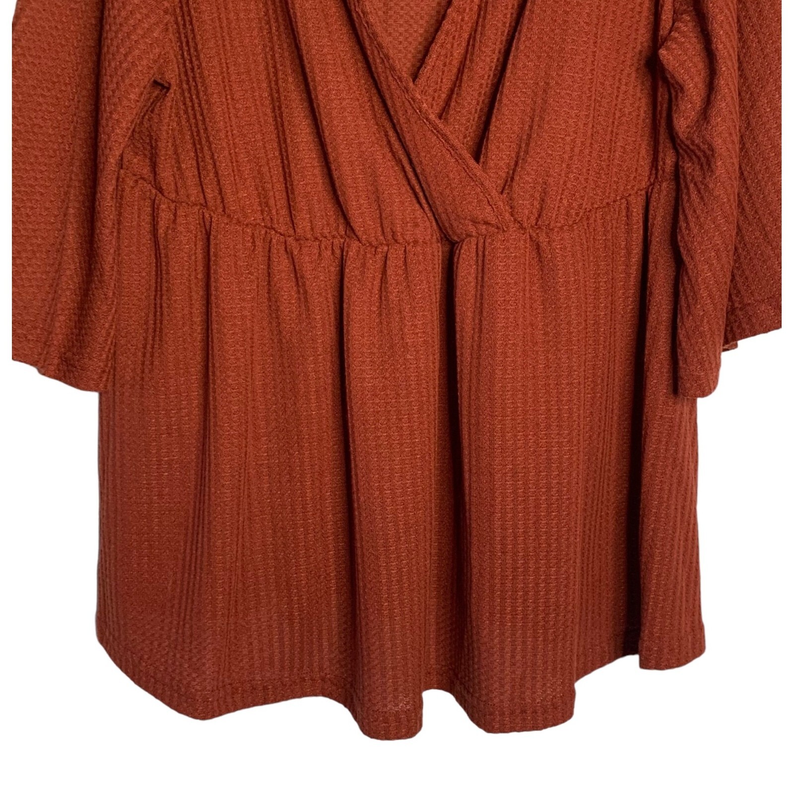 BLOOMCHIC Rust Orange Waffle Knit Flutter Sleeve … - image 5