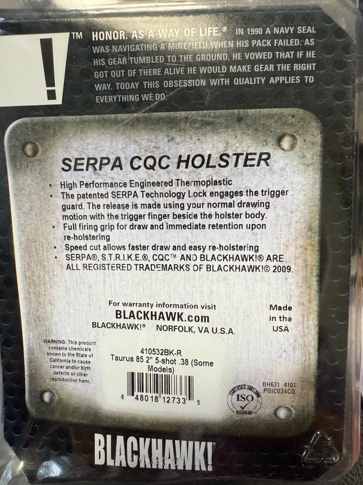 BLACKHAWK CQC SERPA Holster, Fits Taurus 85, Right Hand, Black (410532BK-R) - Image 2 of 2