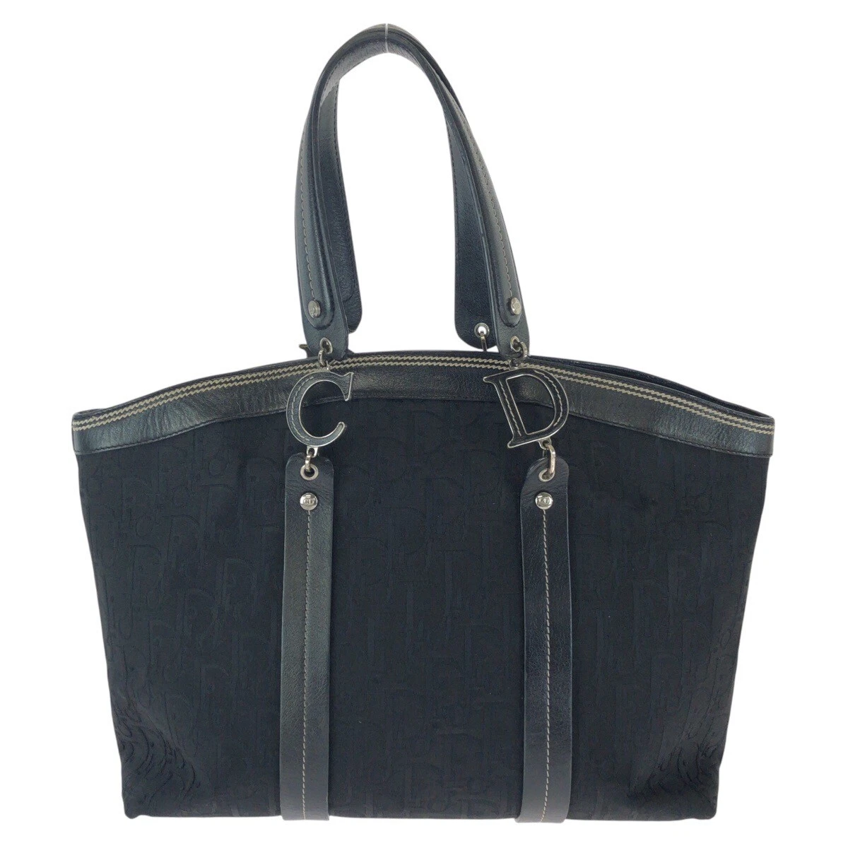 Sac fourre tout Dior trotteur bandoulière noir argent toile/cuir
