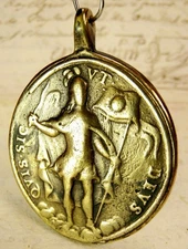 ANTIQUE 18TH CENTURY CATHOLIC HOLY TRINTY & ARCHANGEL ST. MICHAEL BRONZE MEDAL