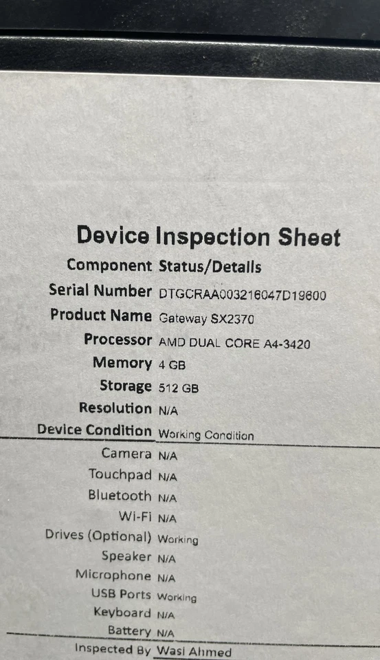 Gateway SX2370 SFF Desktop AMD A4-3420 4GB RAM 512GB Storage Unit - Image 4 of 4