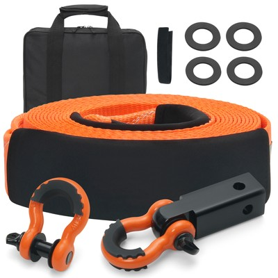 #ad 3quot;x 30#x27; Tow Strap 36000 lbs Recovery Rope w D ring Shackles and Connector $46.99