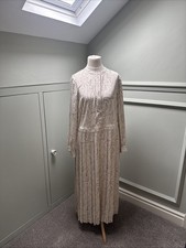 M&S Collection Printed Line Pleated Relaxed Fit Midi Dress Size 10