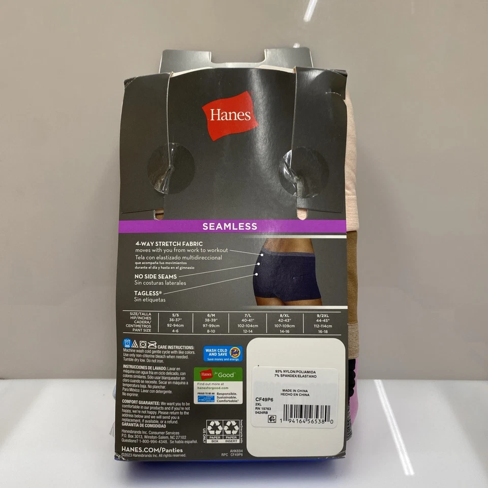 Pantalones Cortos Hanes Para Mujer 6pk Cómodos Ajuste Flexible Sin Costuras Niño - Talla 2XL Caja Dañada Foto 3 de 4