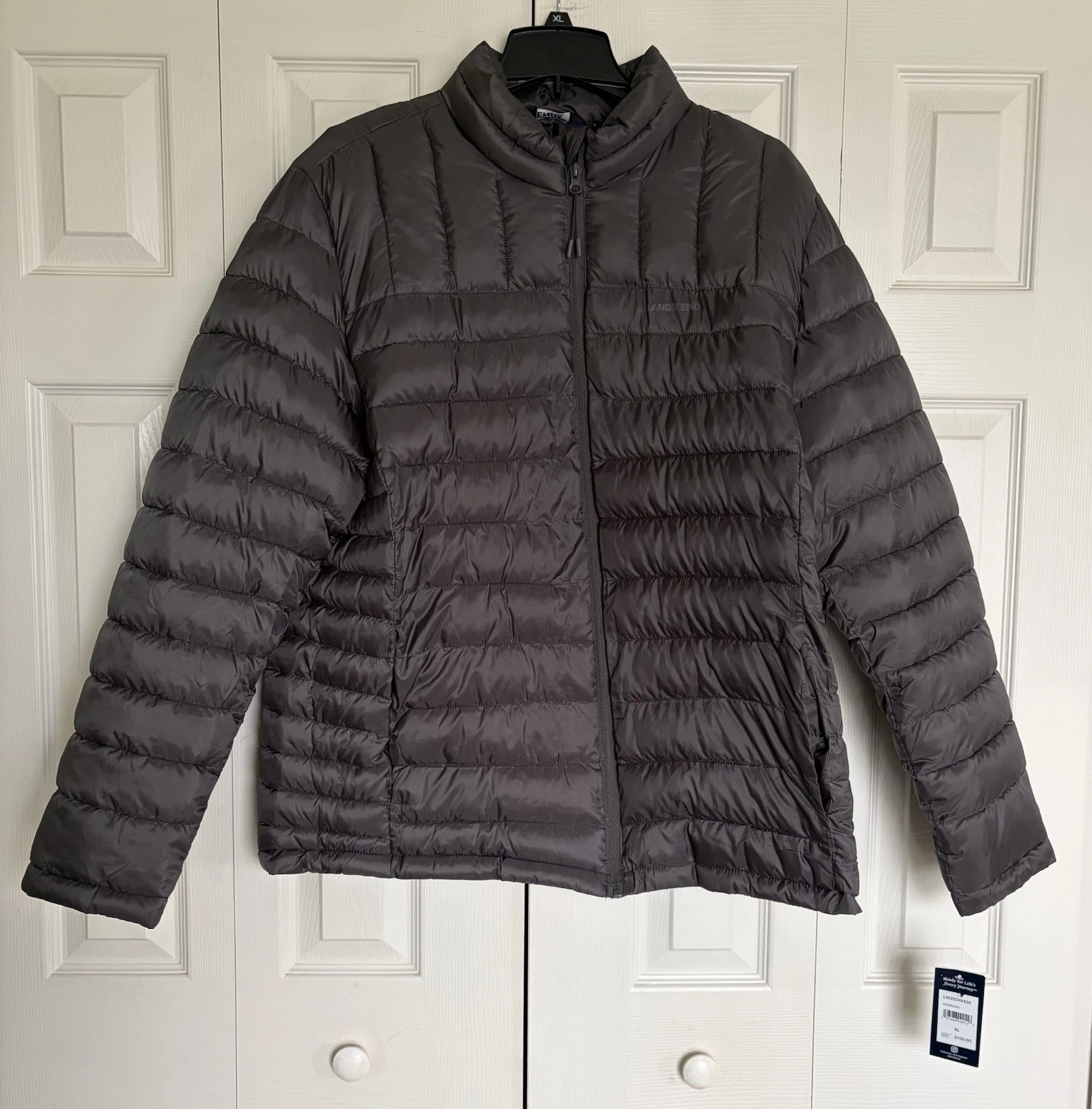 Lands End Puffer Jacket Mens XL Charcoal Primaloft Insulated Hiking New w tags