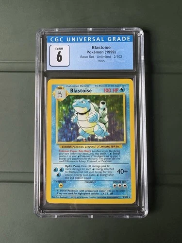 Vintage WOTC Pokemon Blastoise 1999 Base Set (Unlimited) #2/102 CGC 6 Ex/NM Holo