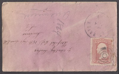 1861-1862 Three-cent 3¢ Washington rose postal cover West Haven CT