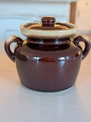 McCoy Pottery #341 Brown Dripware Baked Bean Pot with Lid