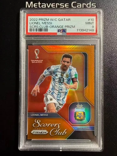 2022 Prizm World Cup QATAR Scorers Club Orange Prizm Lionel Messi 25/25 PSA 9