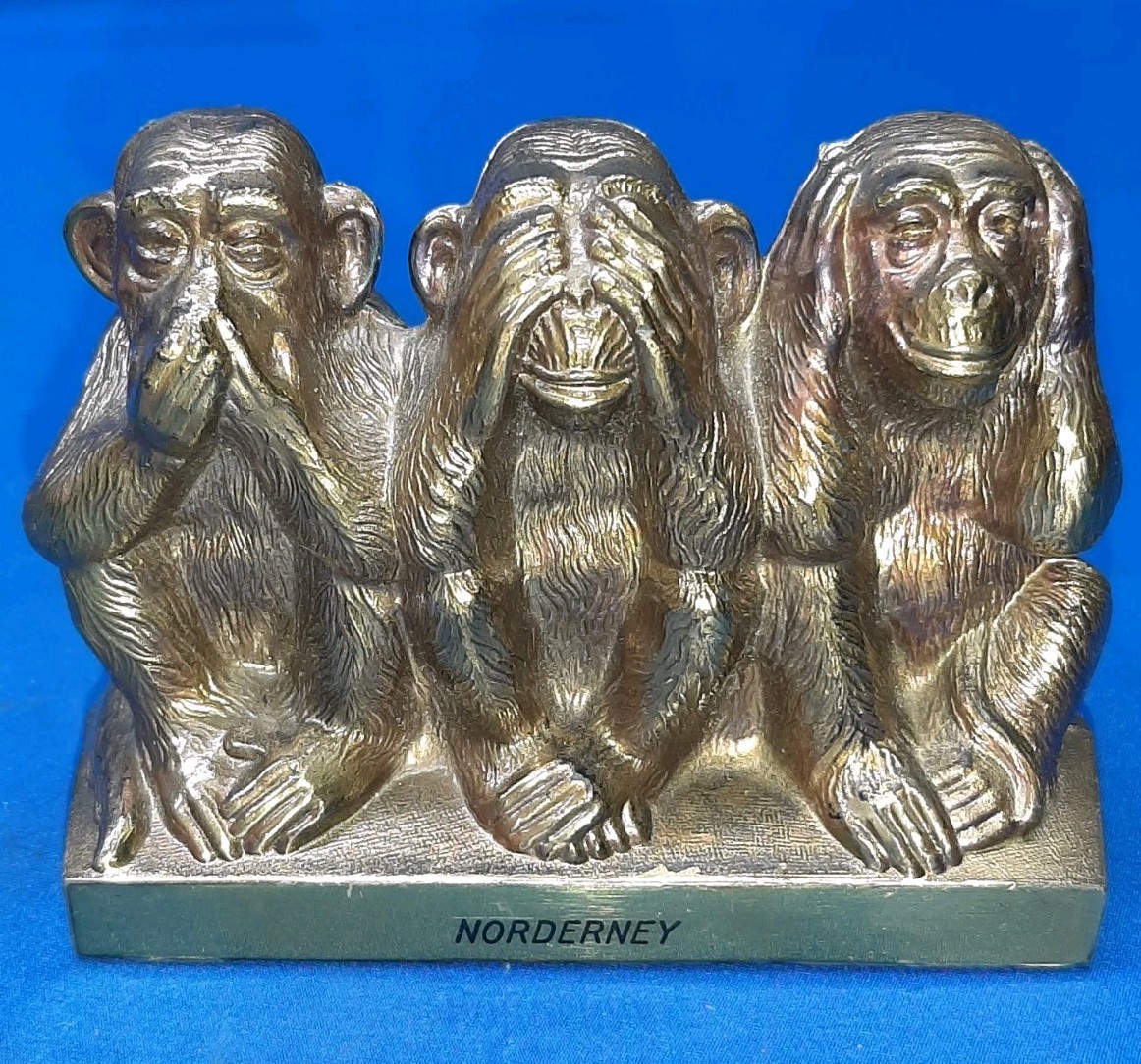 Vintage 1960s Norderney Germany 3 Monkeys Die Weisheit Hear No See No Speak No