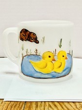 Federal Milk Glass Hand Painted Coffee Mug 1977 3in X 3in Mora Hart