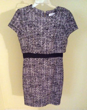 Calvin Klein Black and White Dress Size 6 Gold Zipper Down Back