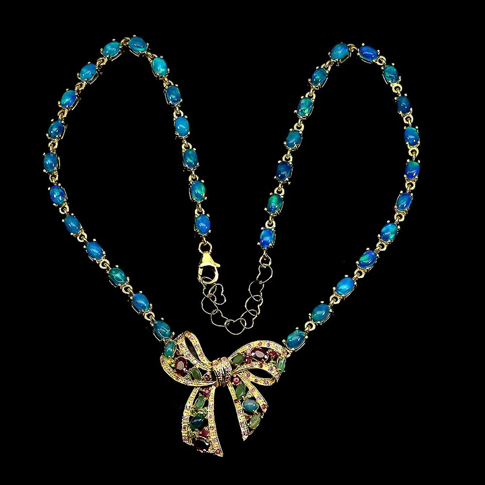 Collar de plata de ley 925 ovalado ópalo azul 6x4 mm rubí esmeralda piedras preciosas 16,5 pulgadas Foto 2 de 4