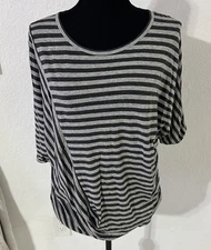 Pure DKNY Women Top Blouse Gray Striped Stylish Size S