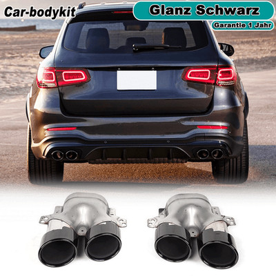 Glanz Schwarz Auspuffblende Endrohre Tailpipe Für Benz C253 X253 GLC43AMG 15-22