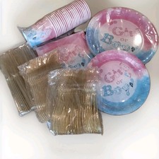 Girl Or Boy Gender Reveal Party Supplies Paper Cups Plates Napkins Plasticware