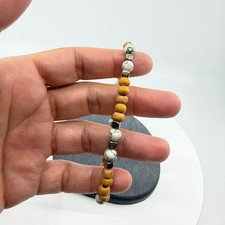 White Howlite Wood Bead Stretch Bracelet Boho Stacking Layering Jewelry Gift