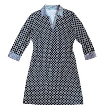 J. McLaughlin Women’s Sz M Navy White Geometric Print Catalina Dress Collared