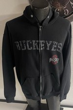 Black Ohio State Full Zip Hooded Sweatshirt XL Buckeyes Spellout Logo