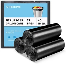 15 Gallon Black Trash Bags, 22 Micron Thick Tall Garbage Bags for Office Kitchen