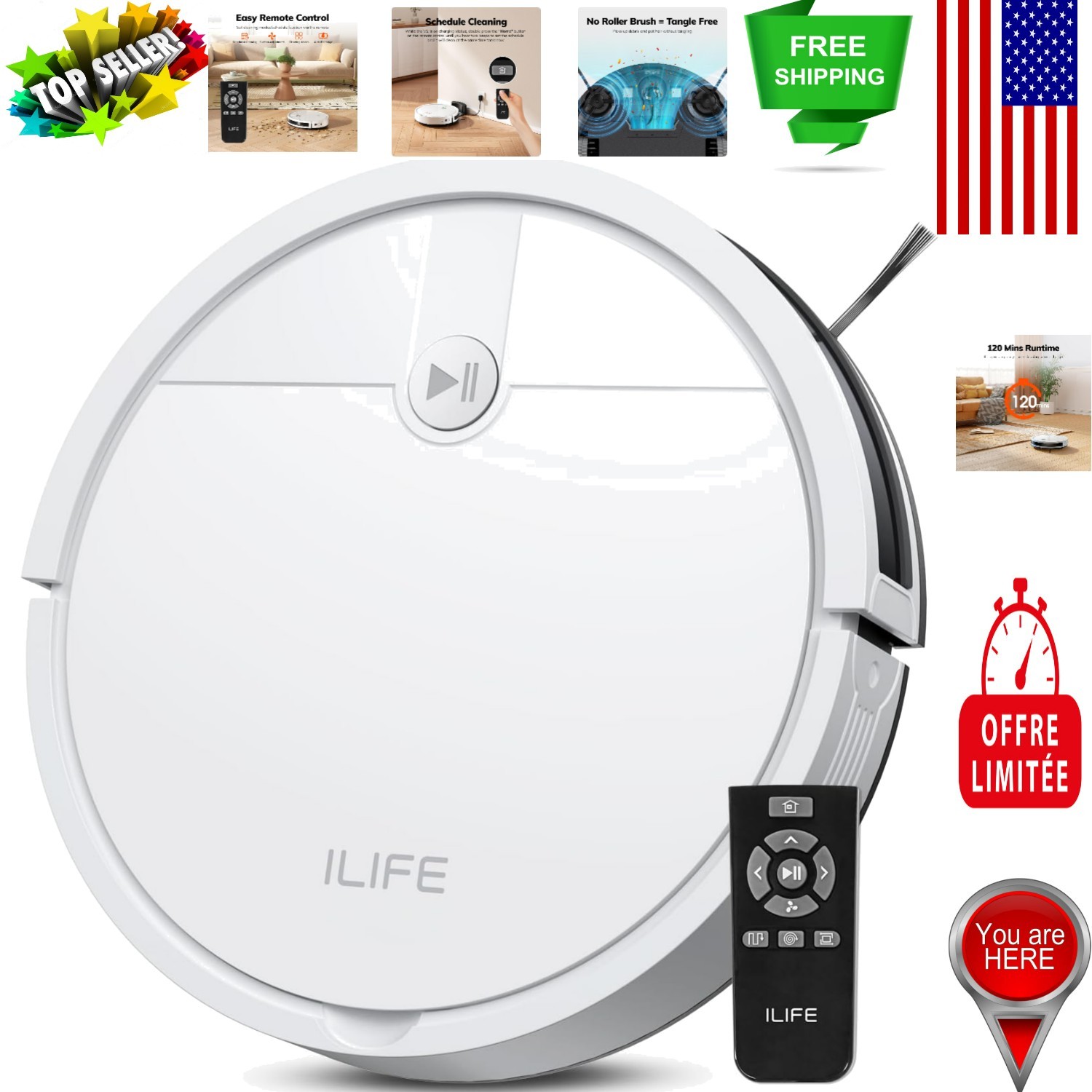 V2 Robot Vacuum - Automatic Cleaning, Anti-Collision, Ideal for Pets & Carpets