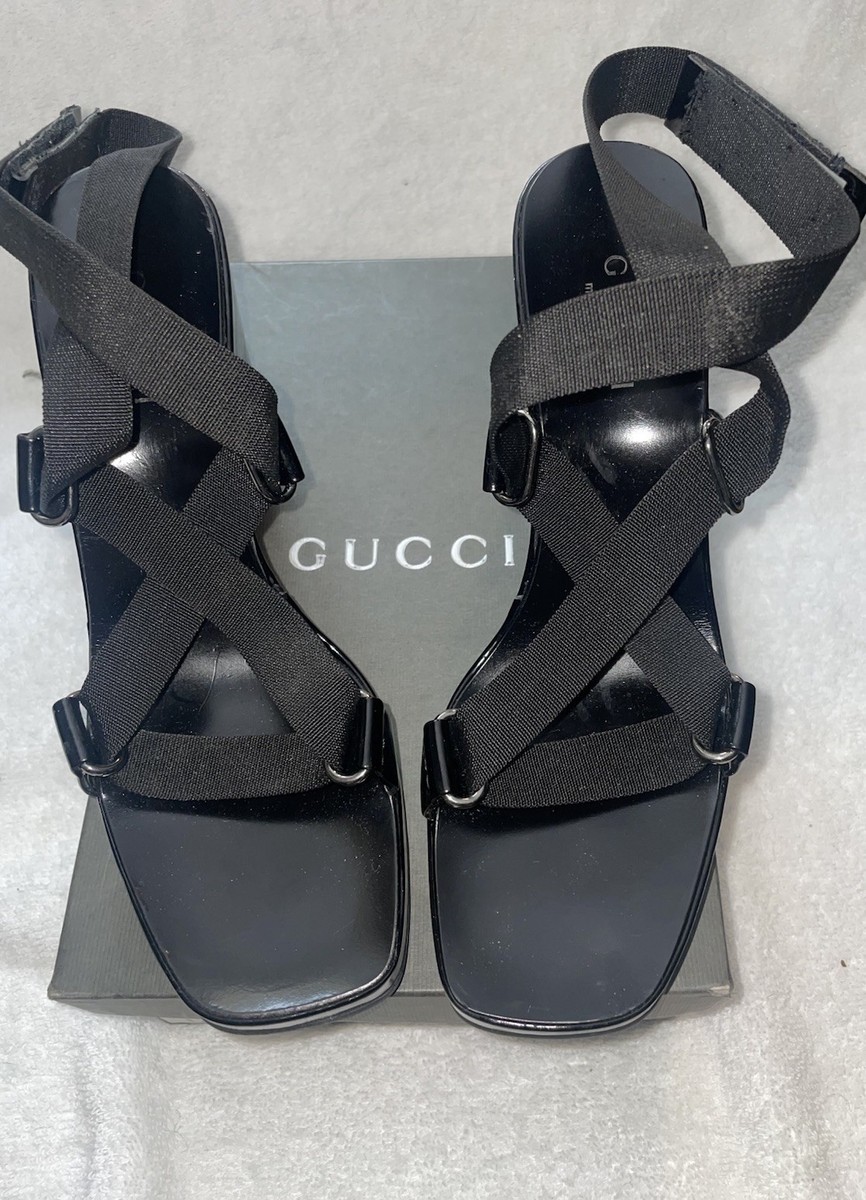 Gucci Patent Ankle Strap Wedge Platform Sandals Heels Tom