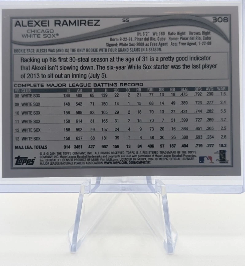 2014 TOPPS CHROME #94 ALEXEI RAMIREZ CHICAGO WHITE SOX BASEBALL CARD - Image 3 of 3