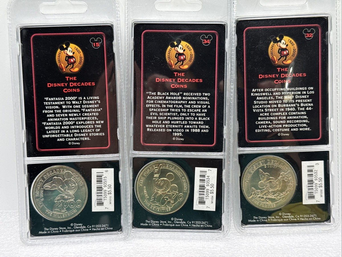 ディズニーTHE DISNY DECADES COINS Disney Store Decades Coins: LOT OF 3 Black Hole, Fantasia, Move To