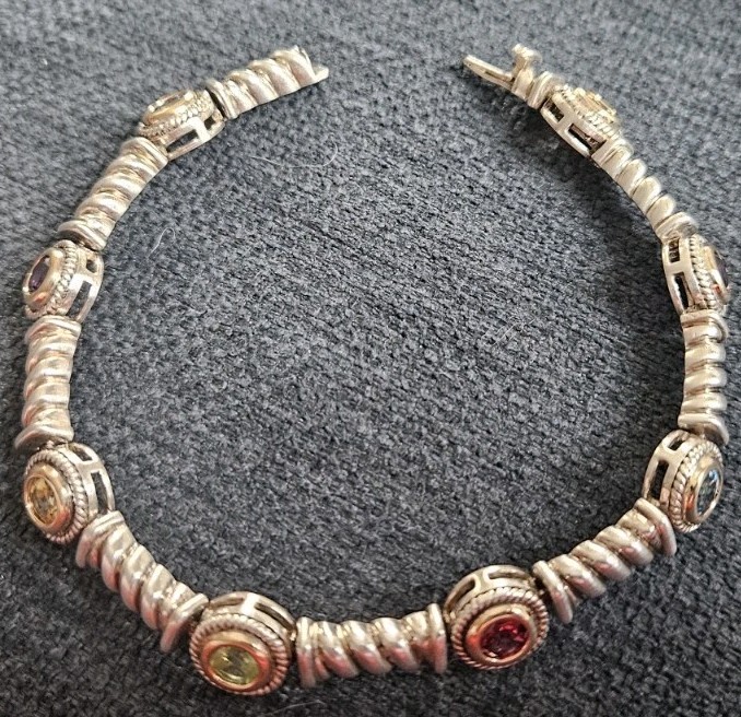 925/14k Ross Simons China Stamped: 925-Sterling/14k Bezel set Gemstones Bracelet