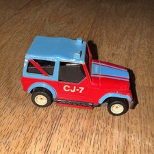 TYCO LIGHTED JEEP CJ-7, Red/Blue HO Slot Car Runs