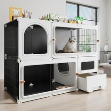 Cat Cage Enclosure with Litter Box Clear Sliding Door Expandable Cat Playpen
