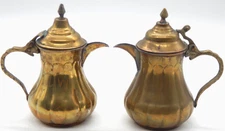 Vintage Set of (2) Brass Small Middle Eastern Dallah 7" Tea/Coffee Pot
