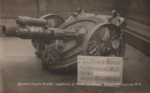 RPPC GERMAN TRENCH MORTAR GUN CAPTURED AT METZ WW1 MILITARY REAL PHOTO POSTCARD