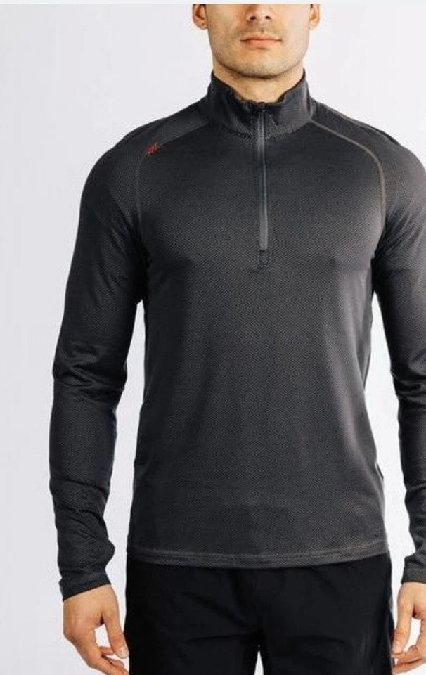 Polo Rhone Masculino Cinza Sequóia 1/4 Zíper Tamanho Médio Top Corrida Athleisure Ativo - Imagem 3 de 4