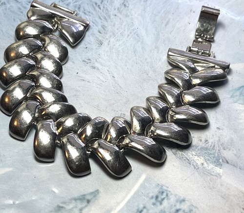 Signed Vintage Silver Tone abstract modernist Link bracelet, Signed BR - Picture 5 of 5