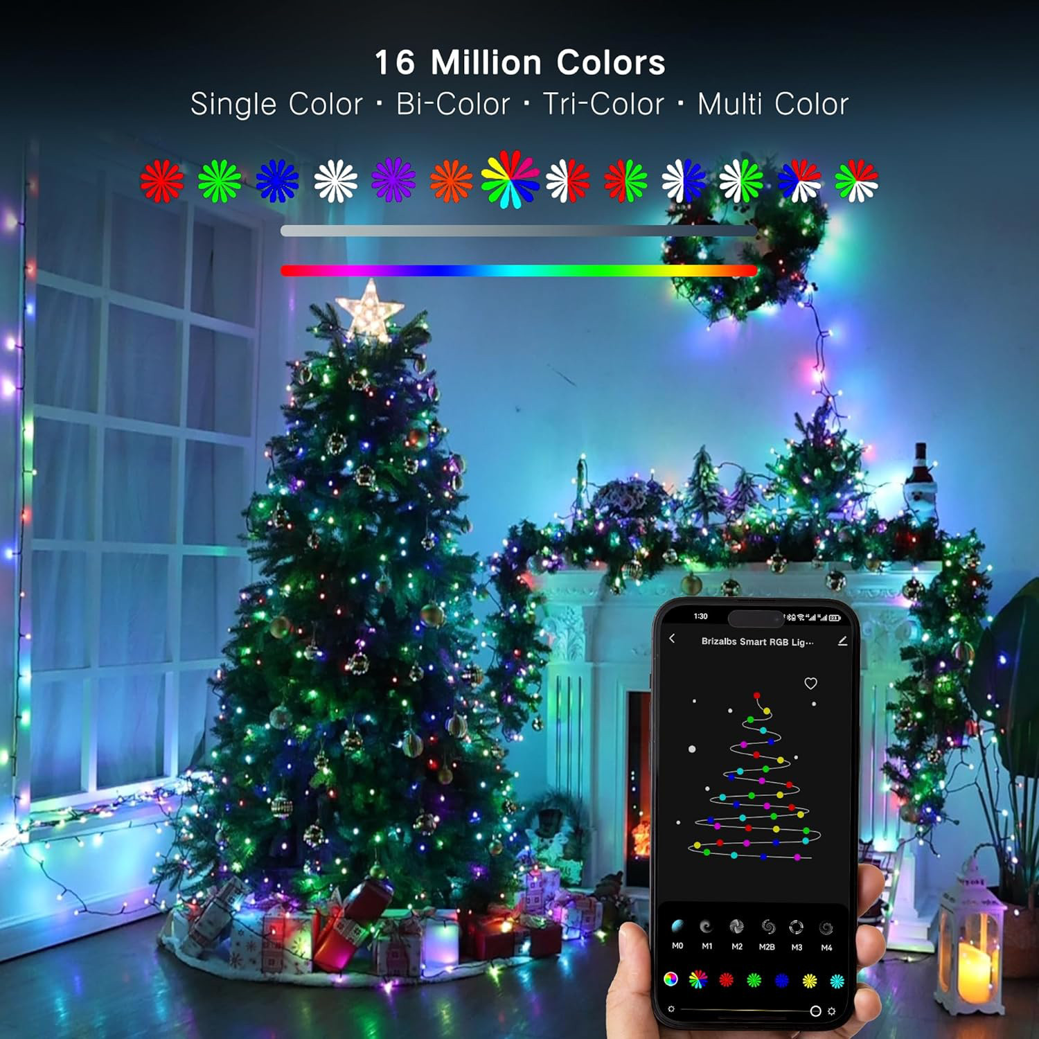 Brizled Smart Christmas Lights, 196ft 600 LED Smart WiFi Color Changing String & Togonyigba