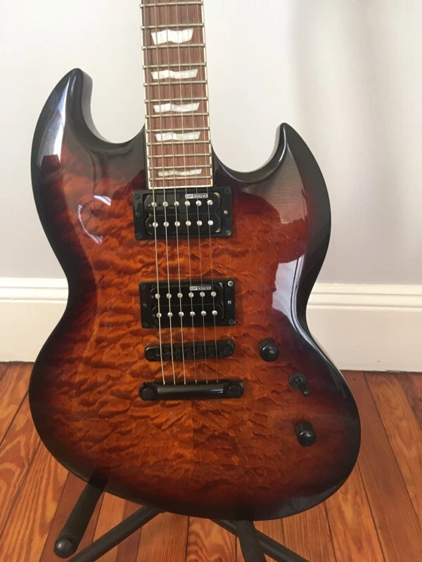 LTD VIPER-256 - Sunburst marrom escuro - Parte superior acolchoada de bordo corpo e pescoço de mogno - Imagem 2 de 4