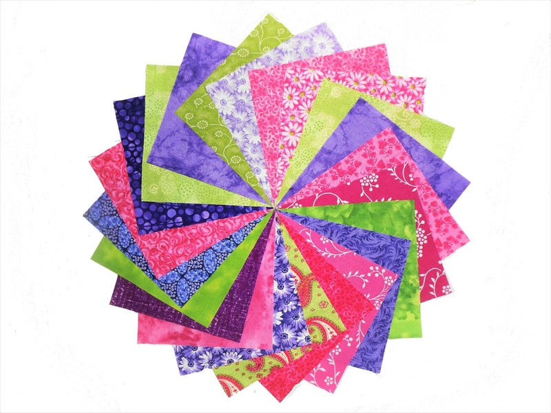 20 10" Quilting Fabric Squares PURPLE & PINKS&GREENS-20 DIFFERENT-1 OF EACH