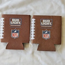 Lot of 2 BUD LIGHT NFL Pig Skin Leather Beer Can Bottle Cover Koozie Cooler