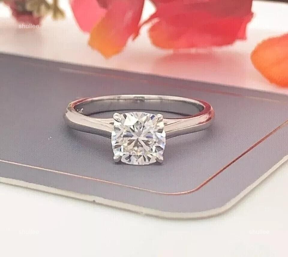 Brilliant Cut Natural Diamond Wedding Ethnic Solitaire Ring 14K Solid White Gold