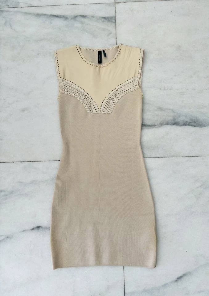 Vestido ajustado elástico tejido cuero beige Marciano talla XS Foto 3 de 4
